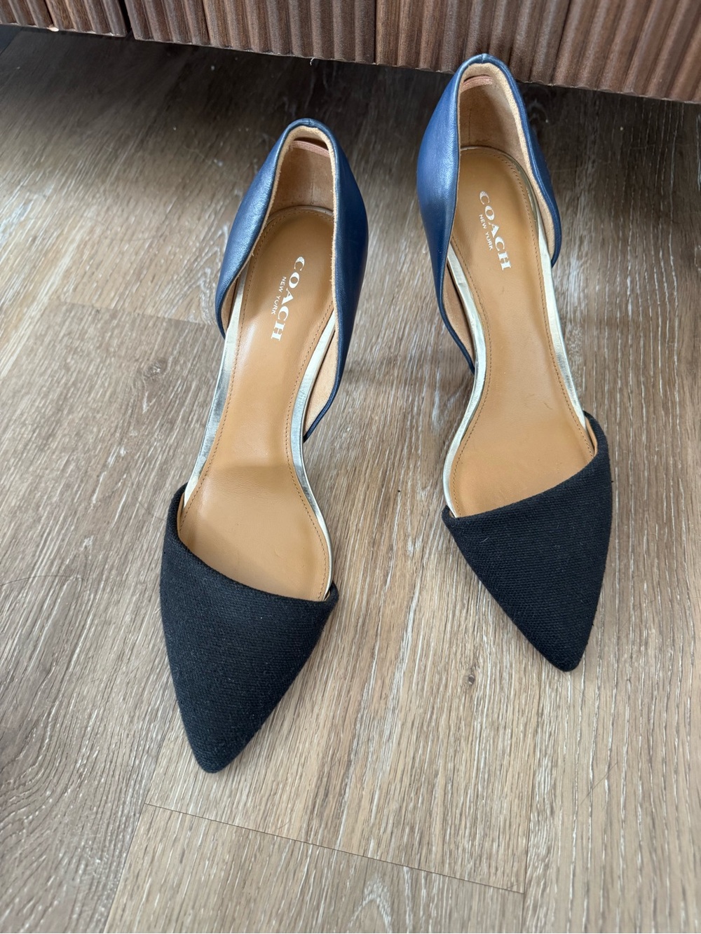 Coach Black D’Orsay Pumps Blue Leather Heels Pointed Toe Size 7B
